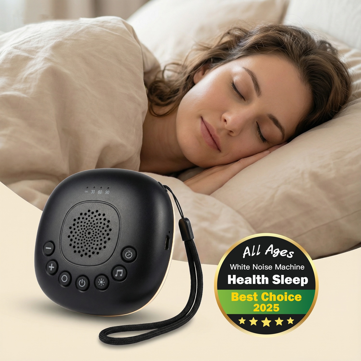 White Noise Machine Sleep - เครื่องเสียงไวท์นอยส์แบบพกพา 20 เสียง พร้อมไฟกลางคืน RGB ชาร์จได้