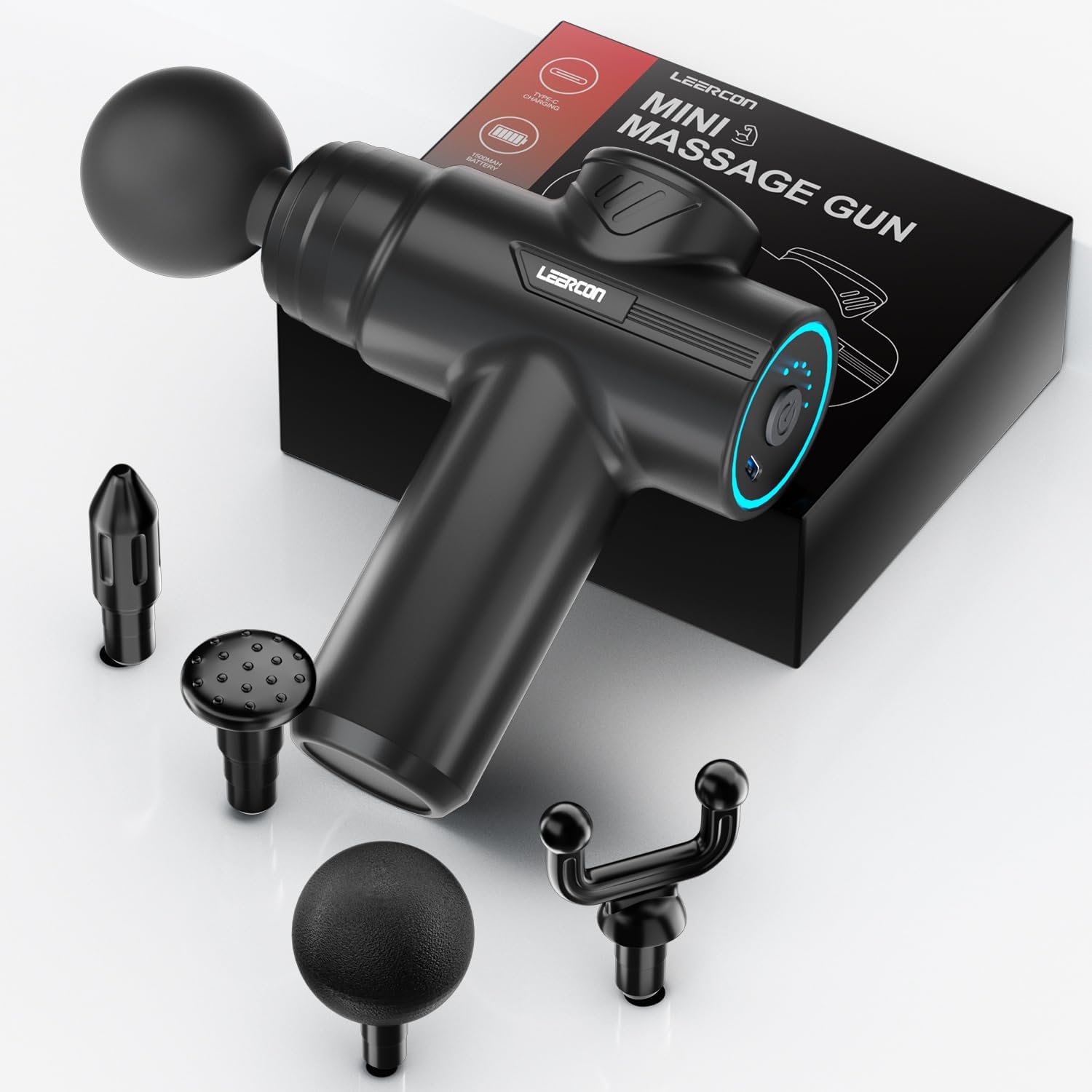 Massage Gun Deep Tissue - ปืนนวดขนาดเล็ก LEERCON, 6 ระดับความเร็ว 4 หัวนวด,