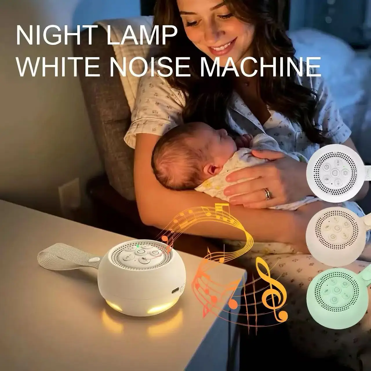 White Noise Machine Sleep - เครื่องเสียงไวท์นอยส์พร้อมไฟกลางคืนอุ่นๆ เครื่องช่วยให้เด็กนอนหลับ ฟังก์ชั่นผ่อนคลาย สายคล้องแขวน อุปกรณ์ช่วยให้ทารกนอนหลับ