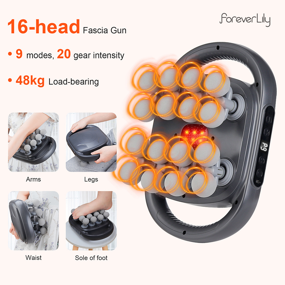 Massage Gun Deep Tissue - 16 หัว Fascia ปืนการสั่นสะเทือนความถี่สูงนวดปืนเอวและกลับนวดคอไหล่นวดกล้ามเนื้อ masajeador